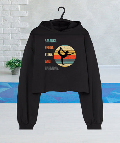 Balance, Retro, Yoga, Harmony, Vintage Cropped Hoodie - Happiness A Click Away