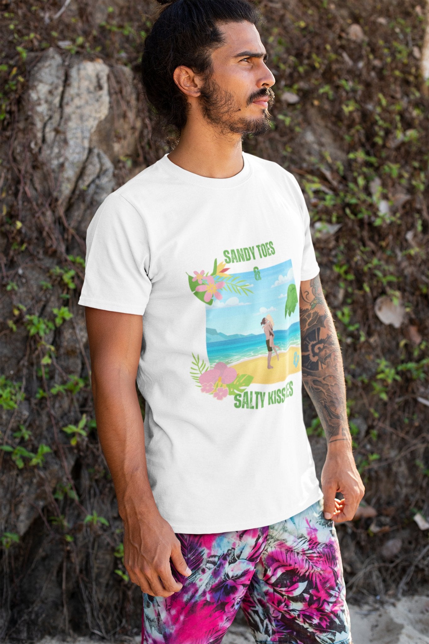 Beach Bliss Unisex Crewneck T - shirt - Sandy Toes & Salty Kisses, Summer Collection - Happiness A Click Away