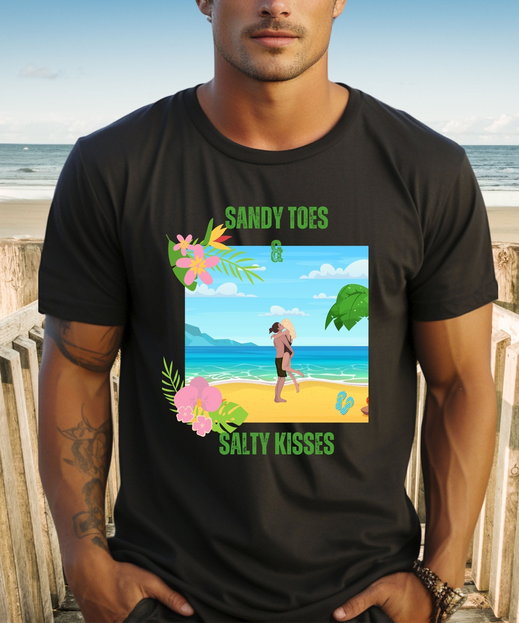 Beach Bliss Unisex Crewneck T-shirt - Sandy Toes & Salty Kisses, Summer Collection - Happiness A Click Away