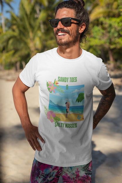 Beach Bliss Unisex Crewneck T - shirt - Sandy Toes & Salty Kisses, Summer Collection - Happiness A Click Away