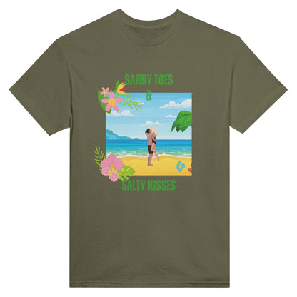 Beach Bliss Unisex Crewneck T-shirt - Sandy Toes & Salty Kisses, Summer Collection - Happiness A Click Away