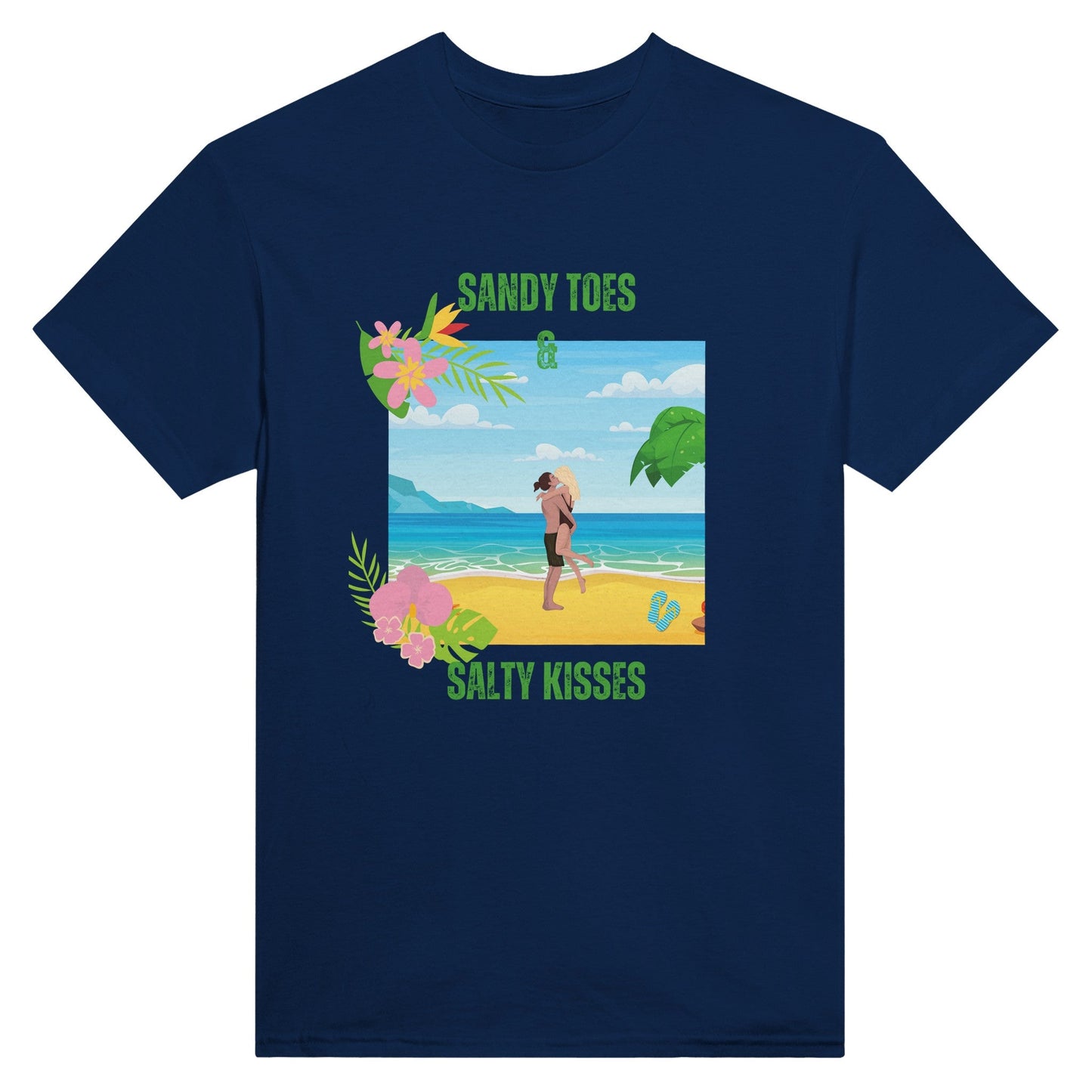 Beach Bliss Unisex Crewneck T-shirt - Sandy Toes & Salty Kisses, Summer Collection - Happiness A Click Away