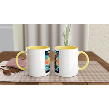 Bunny wisdom: ride the wave, don't let it ride you! White 11oz Ceramic Mug with Color Inside - Happiness A Click Away