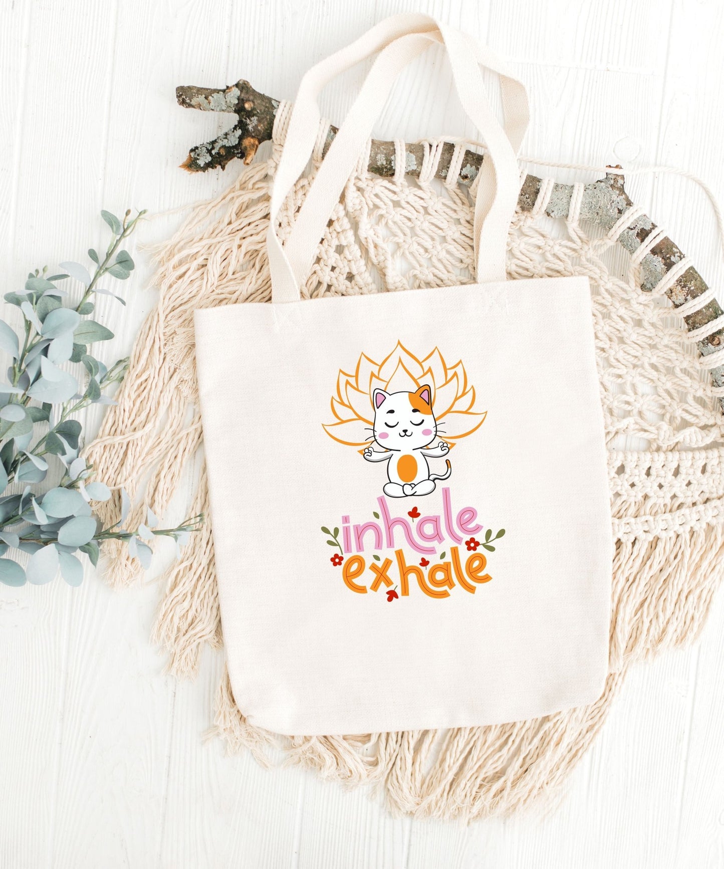 Calm Kitty: Inhale Exhale Classic Tote Bag - Happiness A Click Away