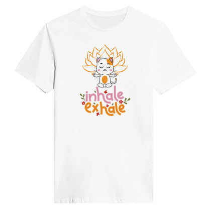 Calm Kitty: Inhale Exhale Classic Womens Crewneck T-shirt - Happiness A Click Away