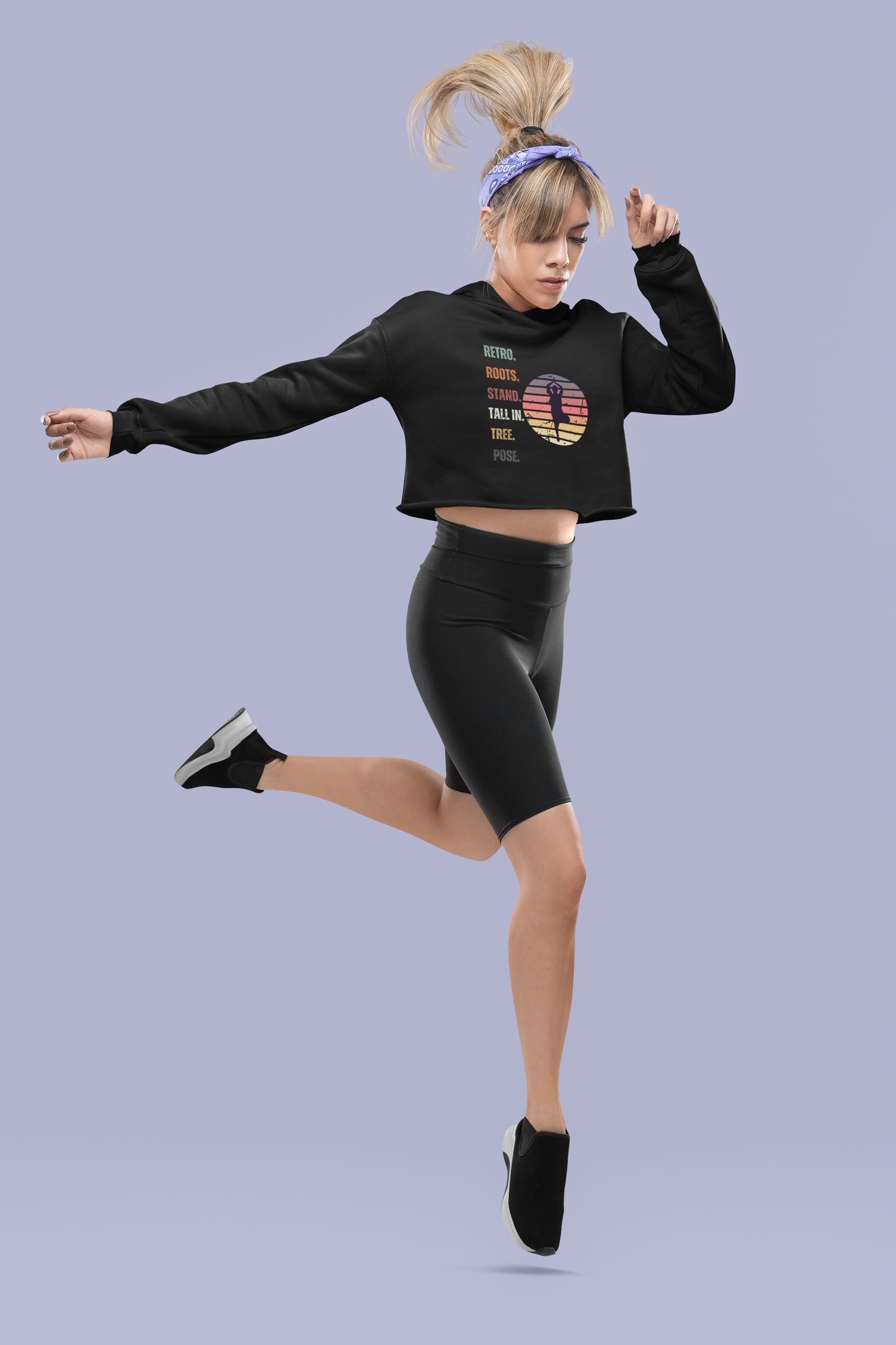 Retro Roots: Stand Tall in Tree Pose,  Vintage Cropped Hoodie