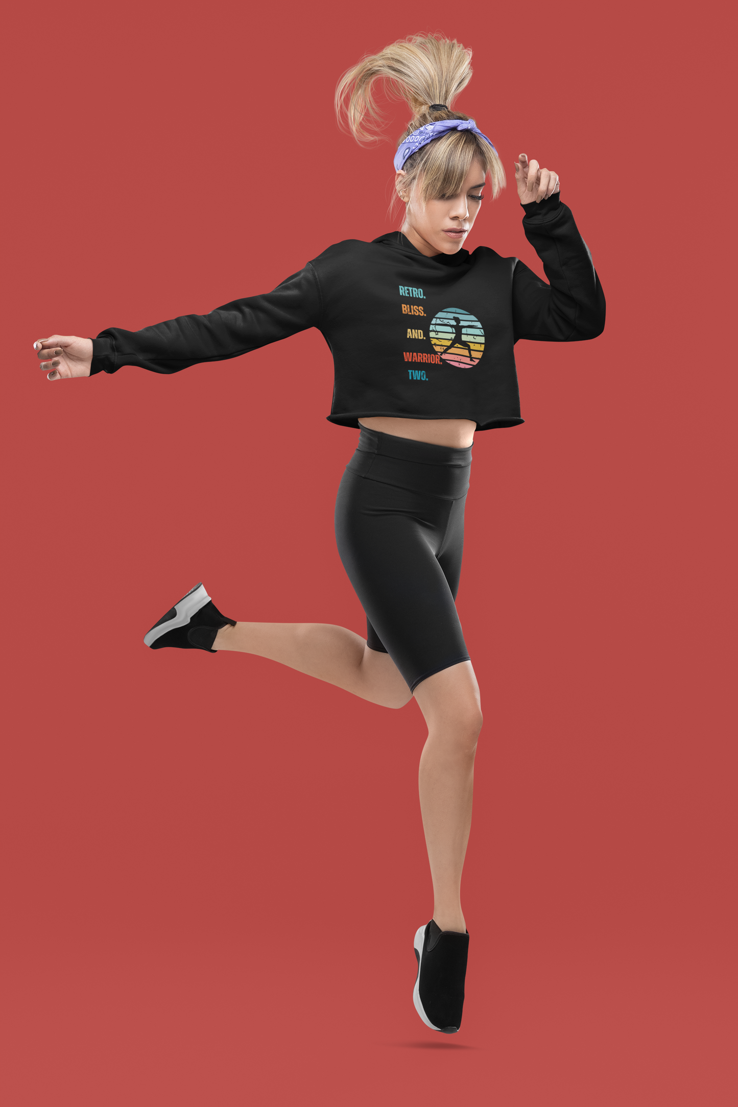 Retro Bliss & Warrior Two  Women's Cropped Hoodie