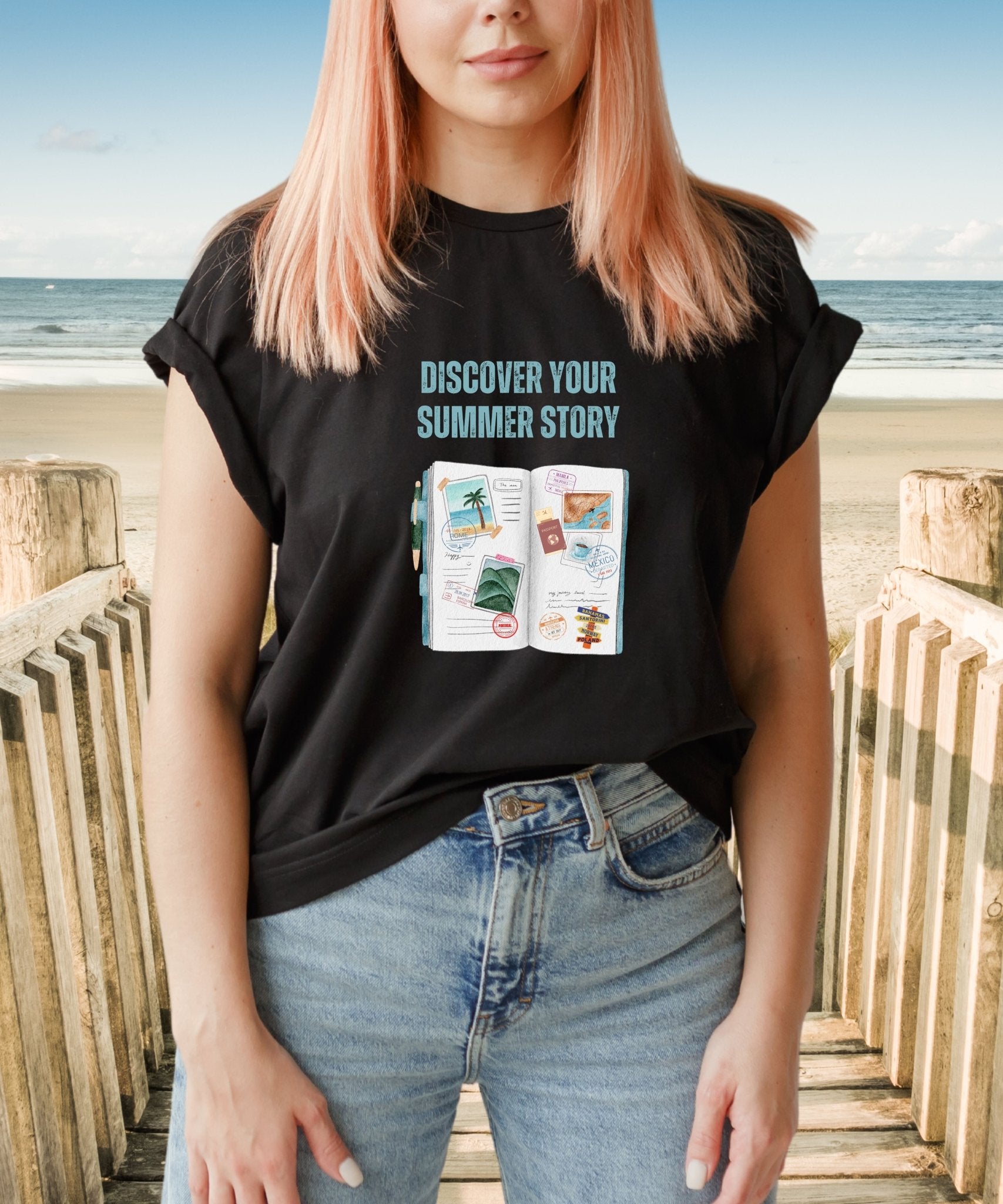 Discover Your Summer Story Unisex Crewneck T-shirt - Your Story Starts Here! - Happiness A Click Away