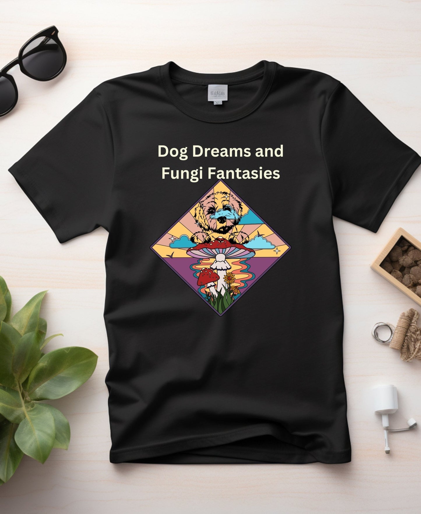 Dog Dreams and Fungi Fantasies- Heavyweight Unisex Crewneck T-shirt - Happiness A Click Away