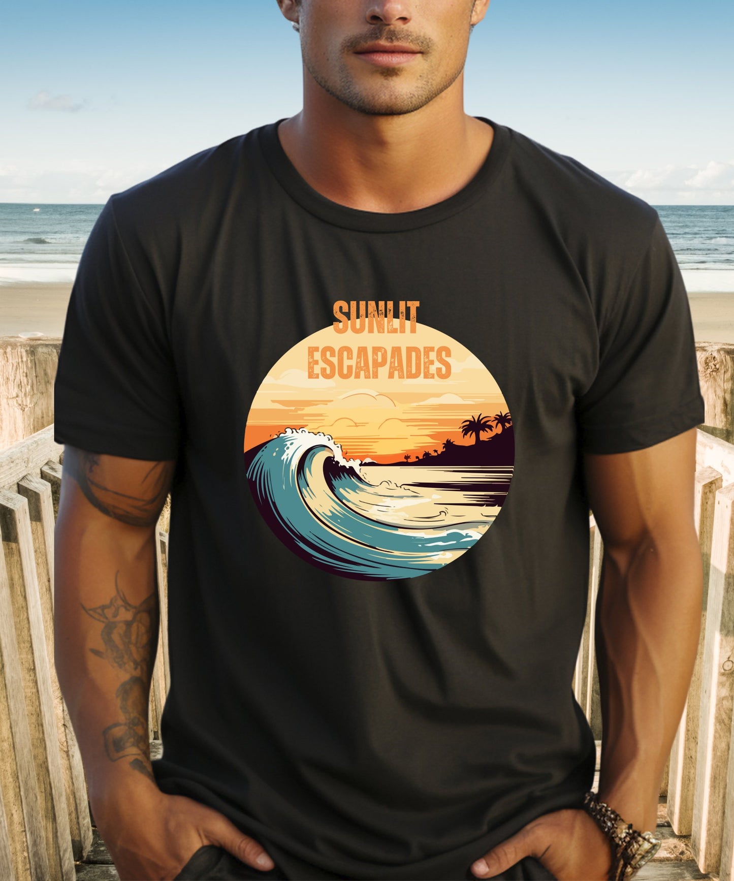 Embrace Summer Sunlit Escapades Unisex Crewneck T-shirt -Tropical Getaway, Summer Collection - Happiness A Click Away