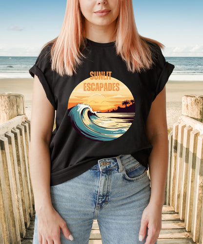 Embrace Summer Sunlit Escapades Unisex Crewneck T-shirt -Tropical Getaway, Summer Collection - Happiness A Click Away