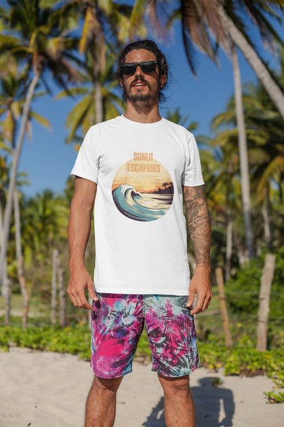 Embrace Summer Sunlit Escapades Unisex Crewneck T - shirt - Tropical Getaway, Summer Collection - Happiness A Click Away