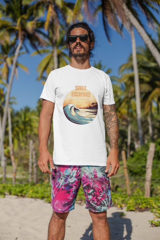 Embrace Summer Sunlit Escapades Unisex Crewneck T - shirt - Tropical Getaway, Summer Collection - Happiness A Click Away