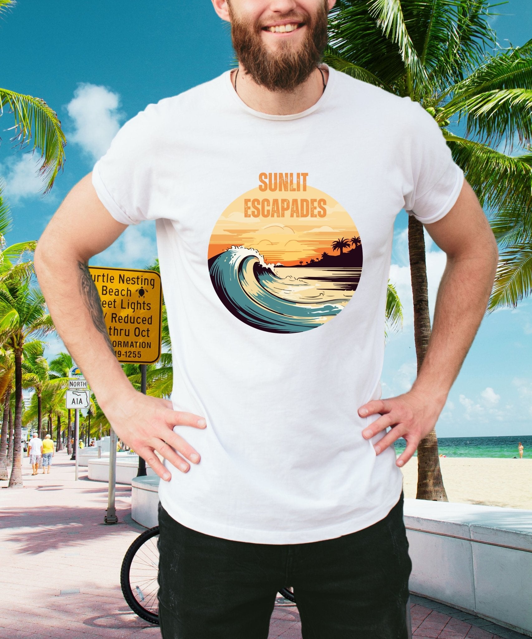 Embrace Summer Sunlit Escapades Unisex Crewneck T-shirt -Tropical Getaway, Summer Collection - Happiness A Click Away