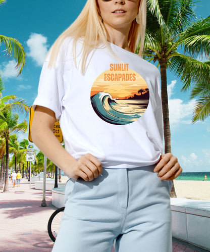 Embrace Summer Sunlit Escapades Unisex Crewneck T-shirt -Tropical Getaway, Summer Collection - Happiness A Click Away