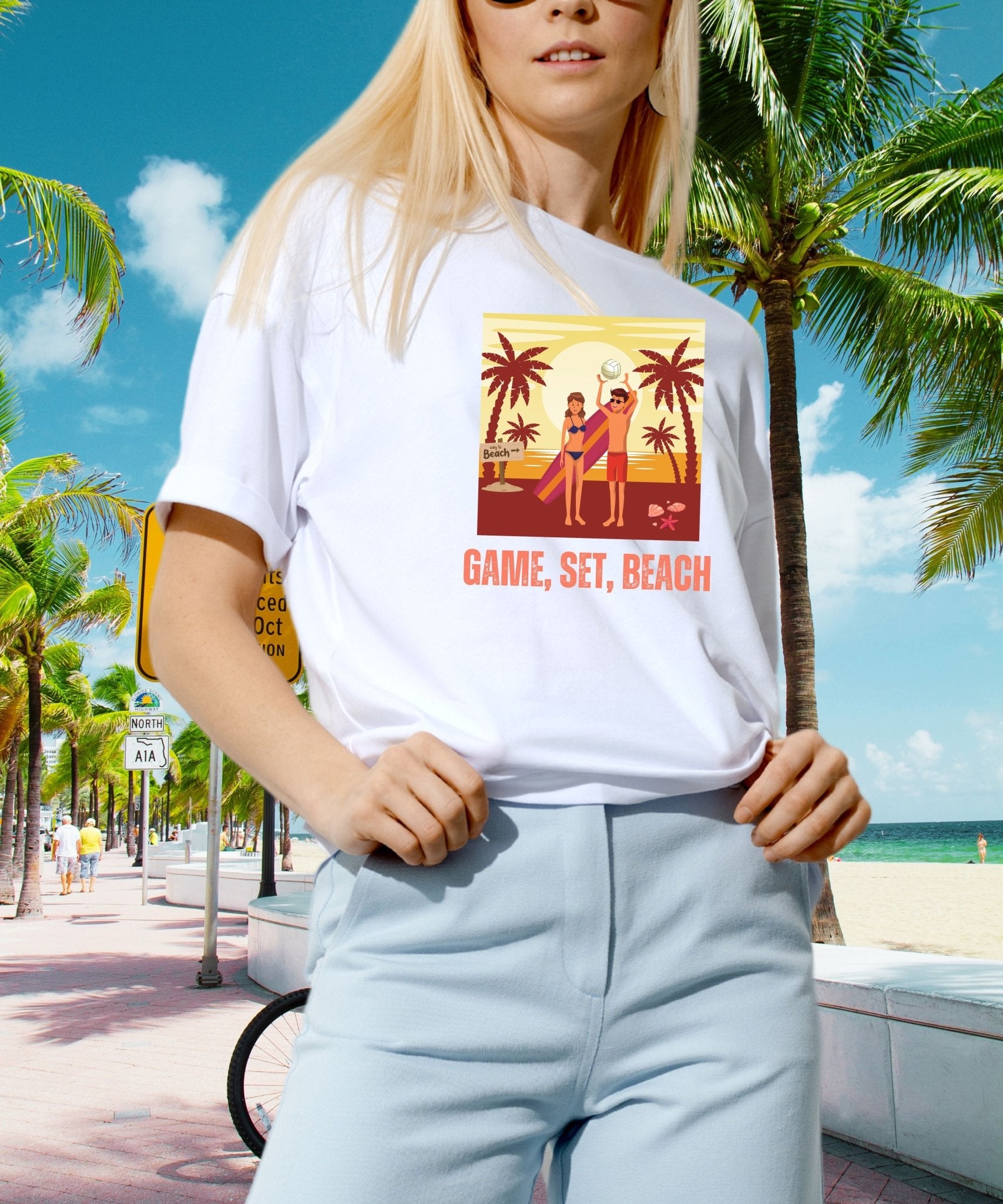 Fun in the Sun Unisex T-shirt- Game, Set, Beach Design - Happiness A Click Away