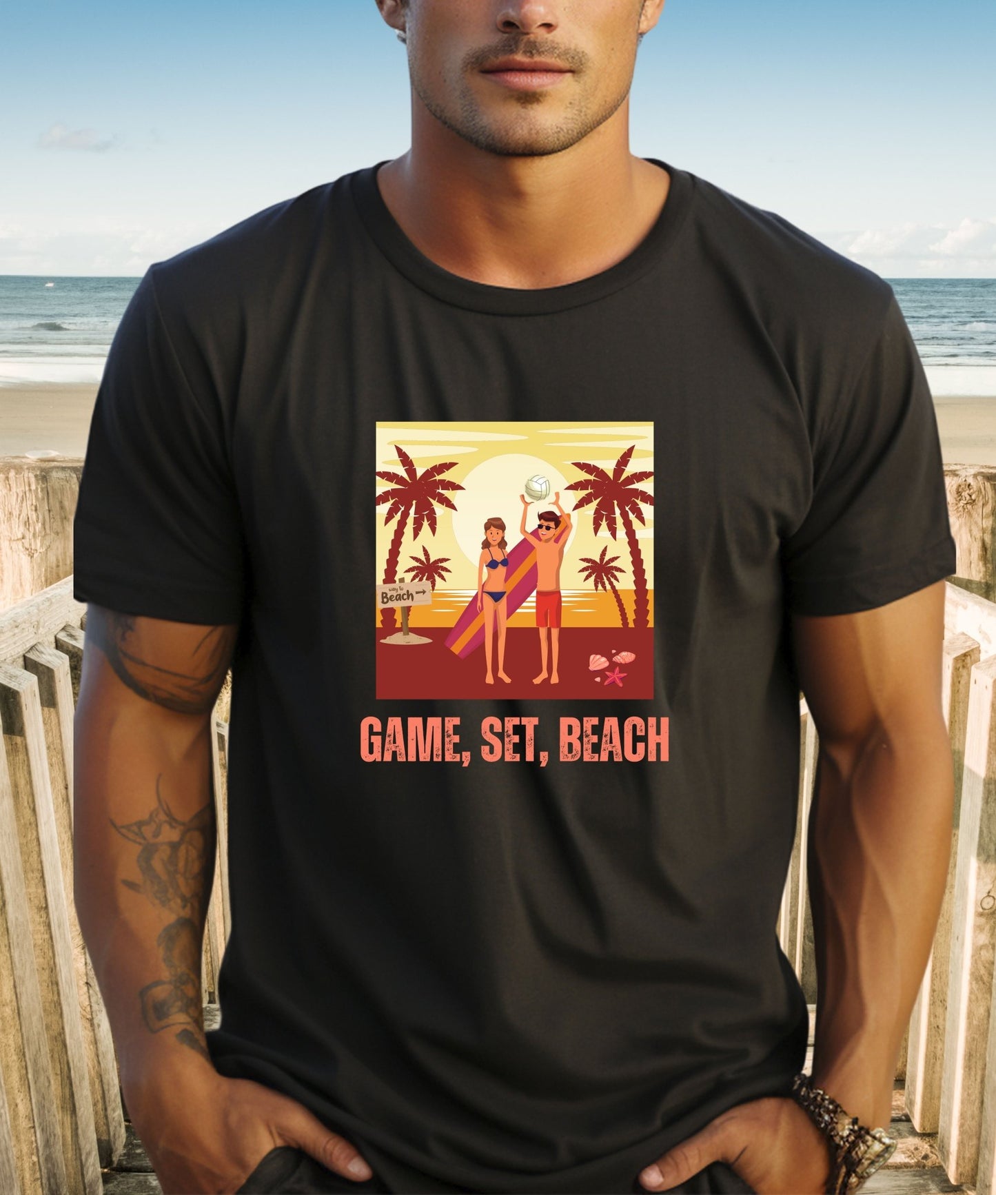 Fun in the Sun Unisex T-shirt- Game, Set, Beach Design - Happiness A Click Away