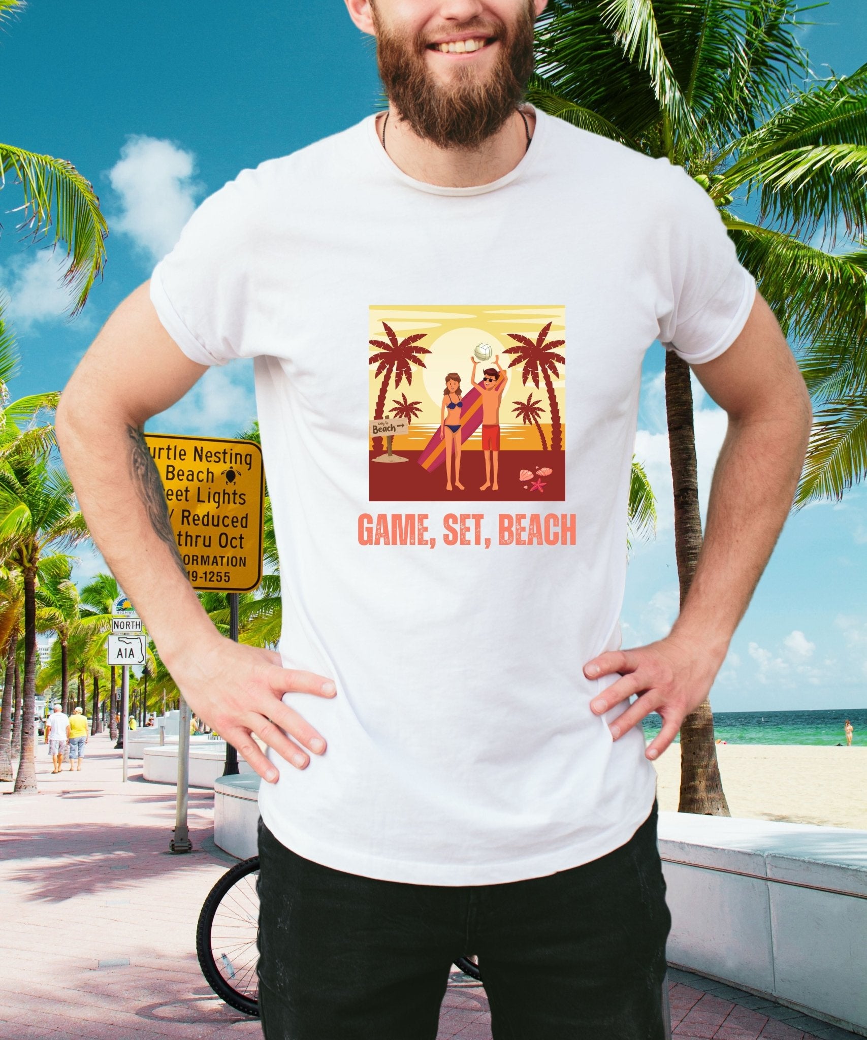 Fun in the Sun Unisex T-shirt- Game, Set, Beach Design - Happiness A Click Away