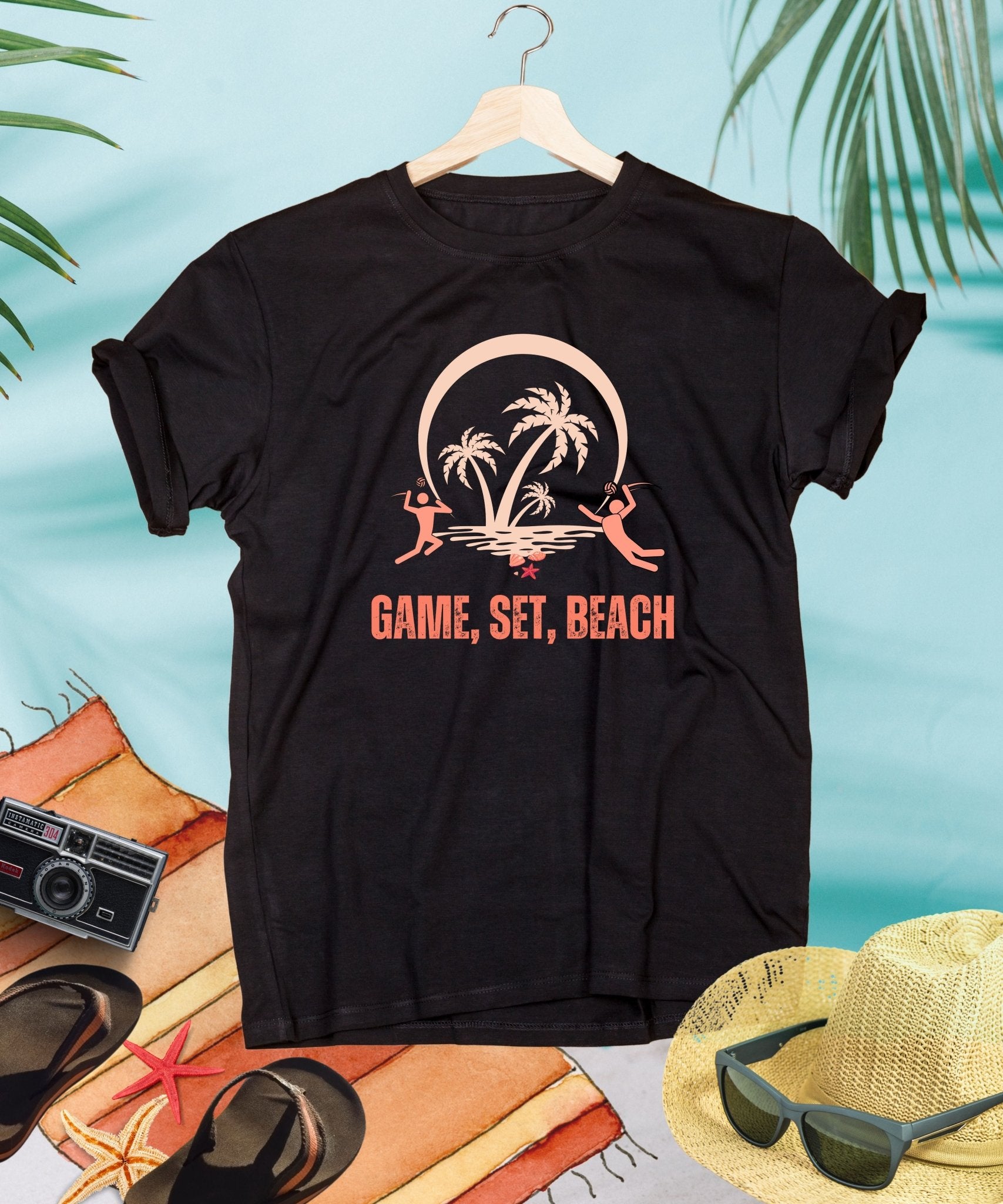 Game, Set, Beach Unisex Crewneck T-shirt, Sunny Day Game - Happiness A Click Away