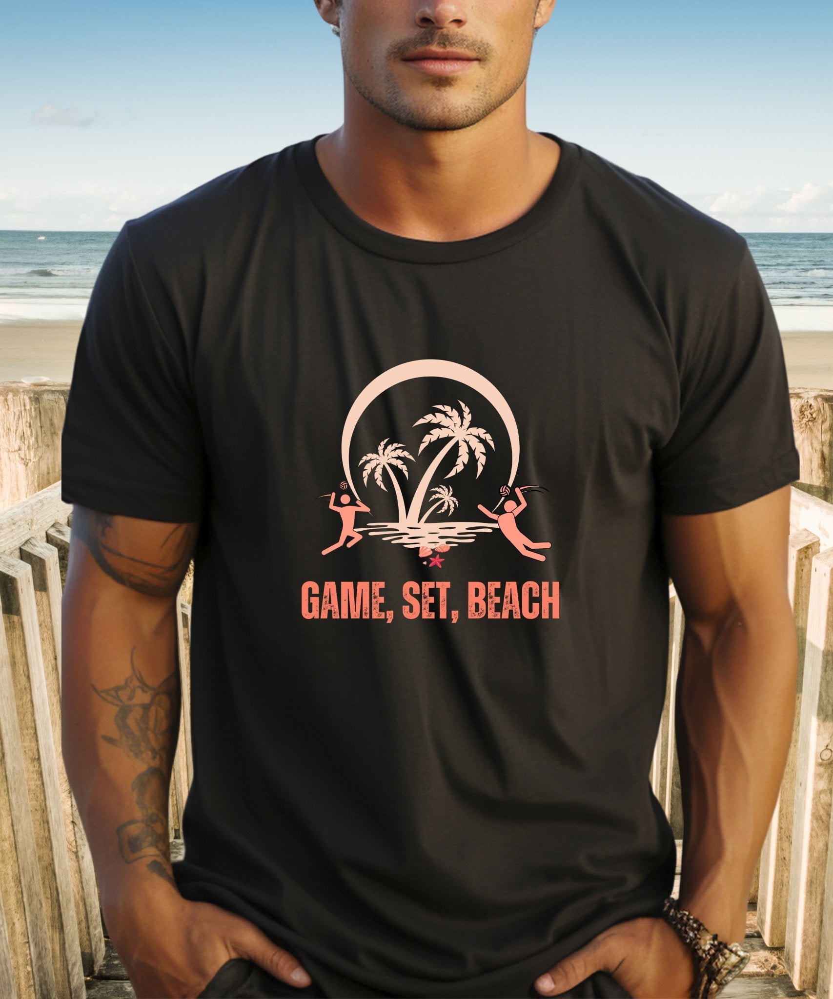 Game, Set, Beach Unisex Crewneck T-shirt, Sunny Day Game - Happiness A Click Away