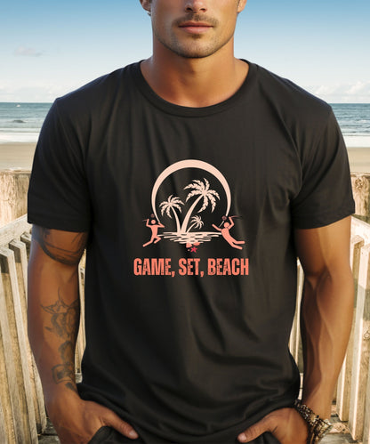 Game, Set, Beach Unisex Crewneck T-shirt, Sunny Day Game - Happiness A Click Away