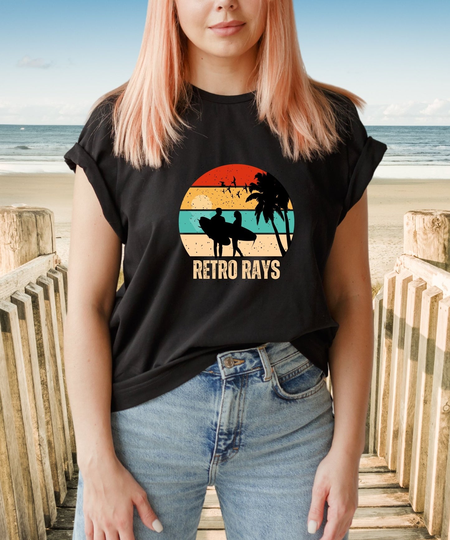 Groovy Summer Rays Top Retro Inspired Crewneck Tee, Summer Collection - Happiness A Click Away