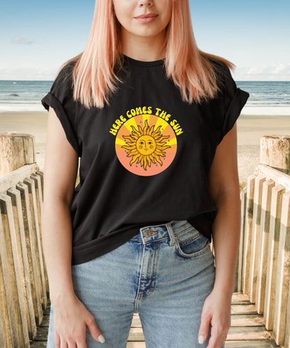 Here Comes the Sun Unisex Crewneck T-shirt, Summer Collection - Happiness A Click Away