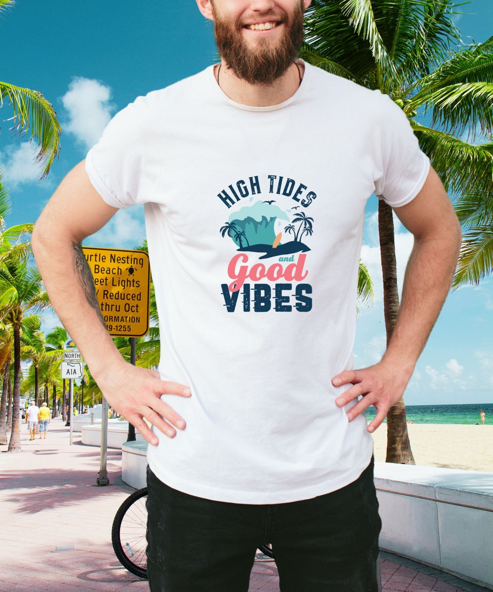 High Tides and Summer Vibes Unisex Crewneck T - shirt, summer collection - Happiness A Click Away