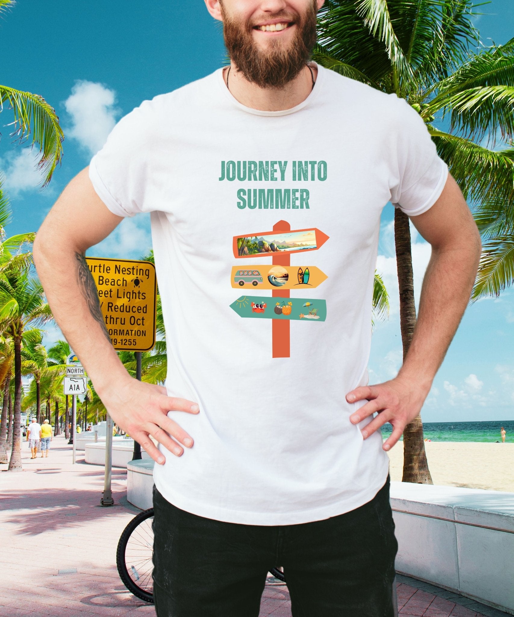 Journey into Summer Unisex Crewneck T - shirt - Your Ticket to Adventure - Happiness A Click Away