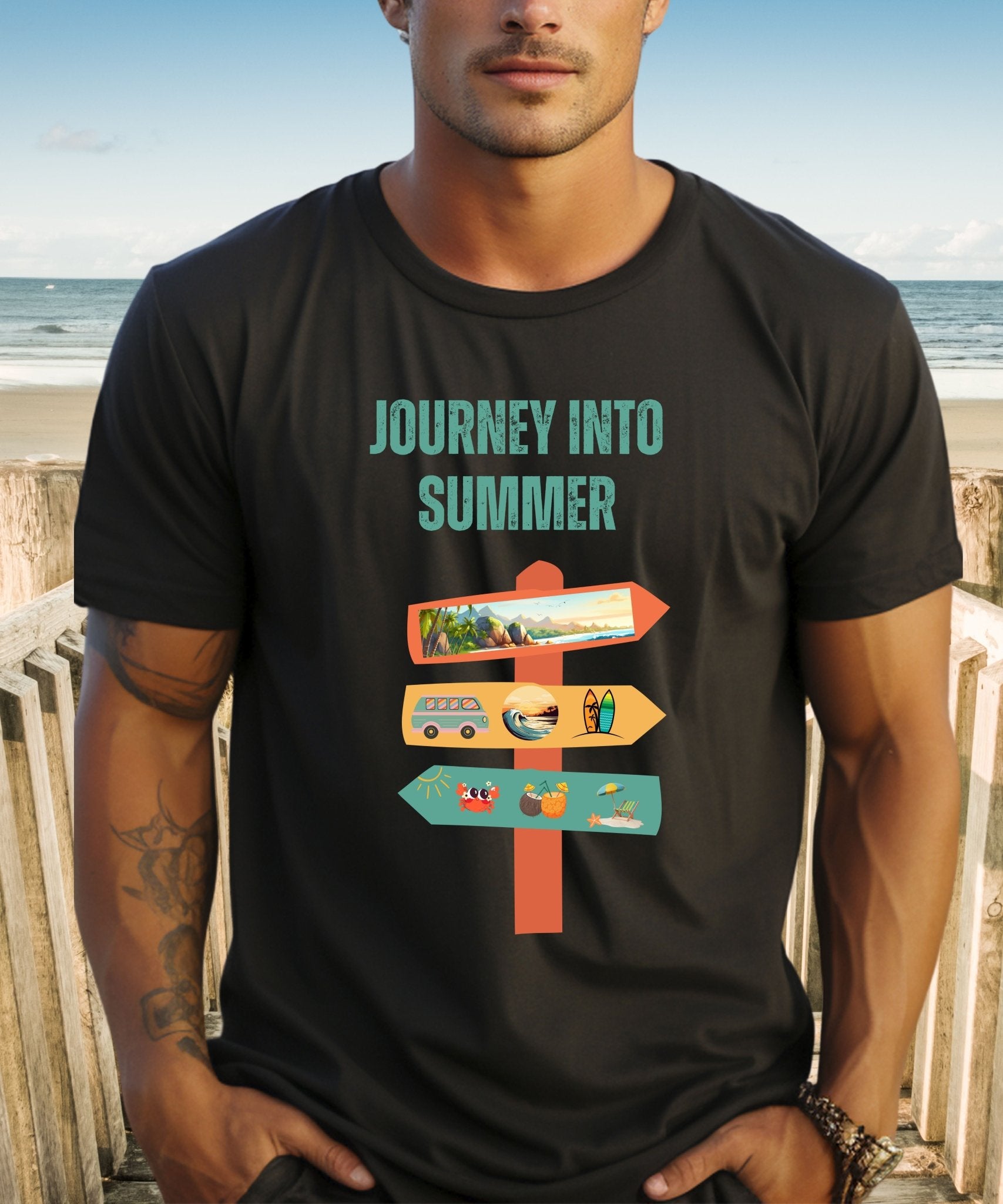 Journey into Summer Unisex Crewneck T - shirt - Your Ticket to Adventure - Happiness A Click Away