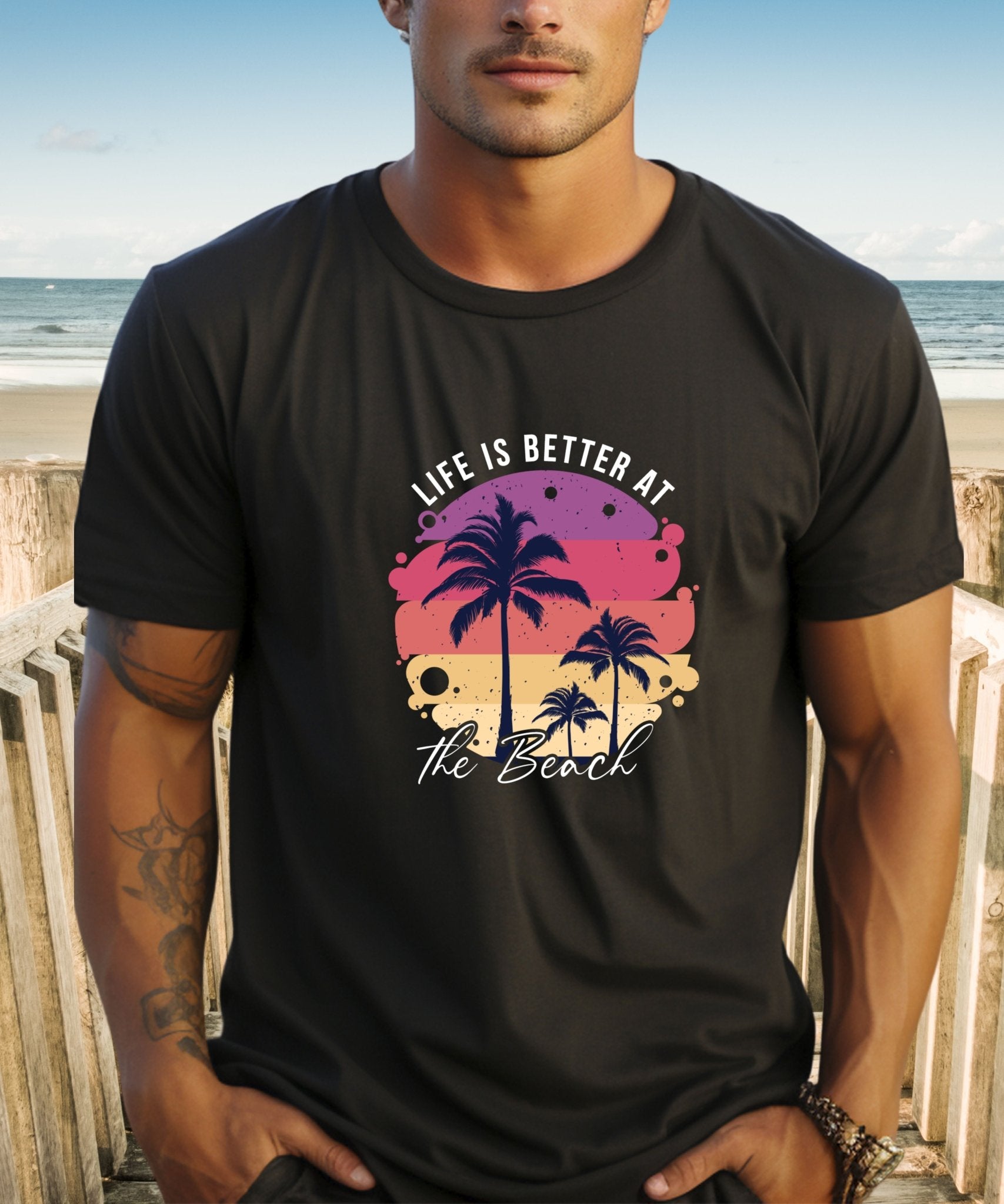 Life is Better at the Beach Unisex Crewneck T - shirt, Summer Collection - Happiness A Click Away