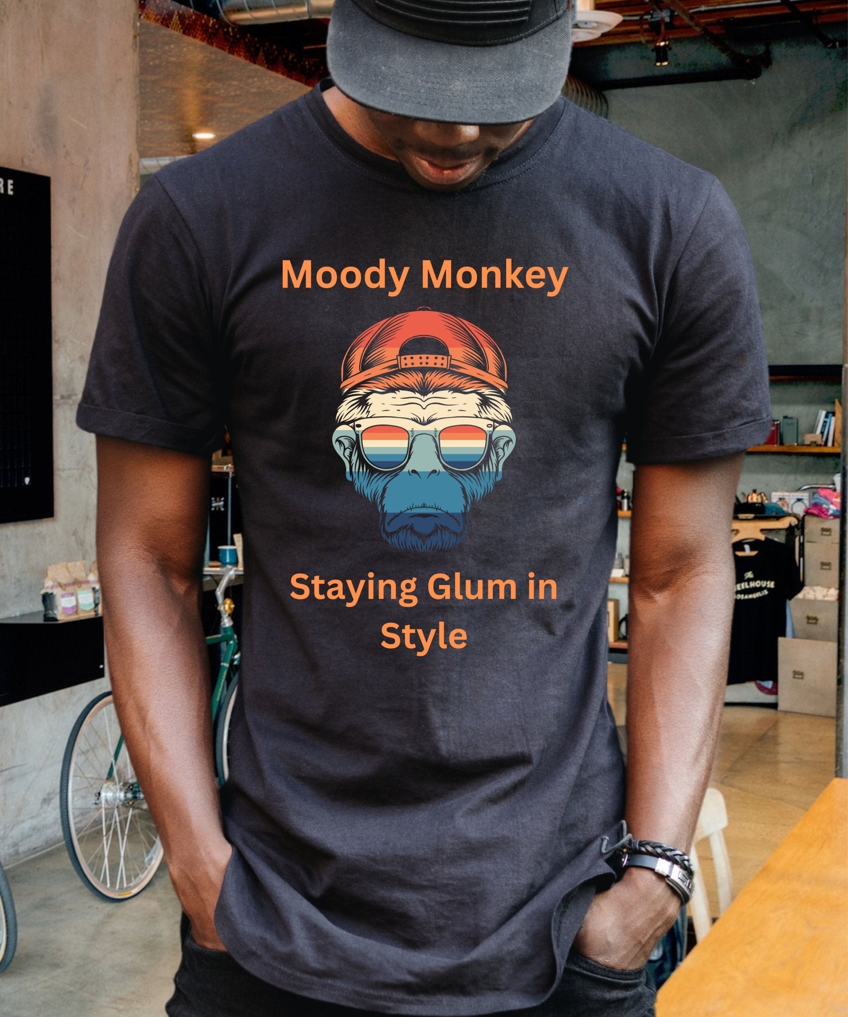 Moody Monkey: Staying Glum in Style Unisex Crewneck T - shirt, Expressions of the Day - Happiness A Click Away