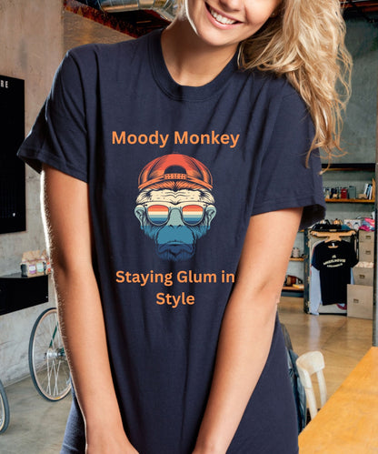 Moody Monkey: Staying Glum in Style Unisex Crewneck T - shirt, Expressions of the Day - Happiness A Click Away