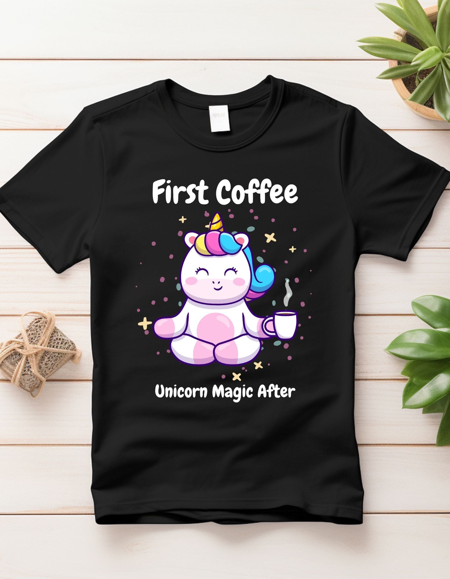 Now Coffee, Unicorn Magic After Classic Unisex Crewneck T-shirt - Happiness A Click Away