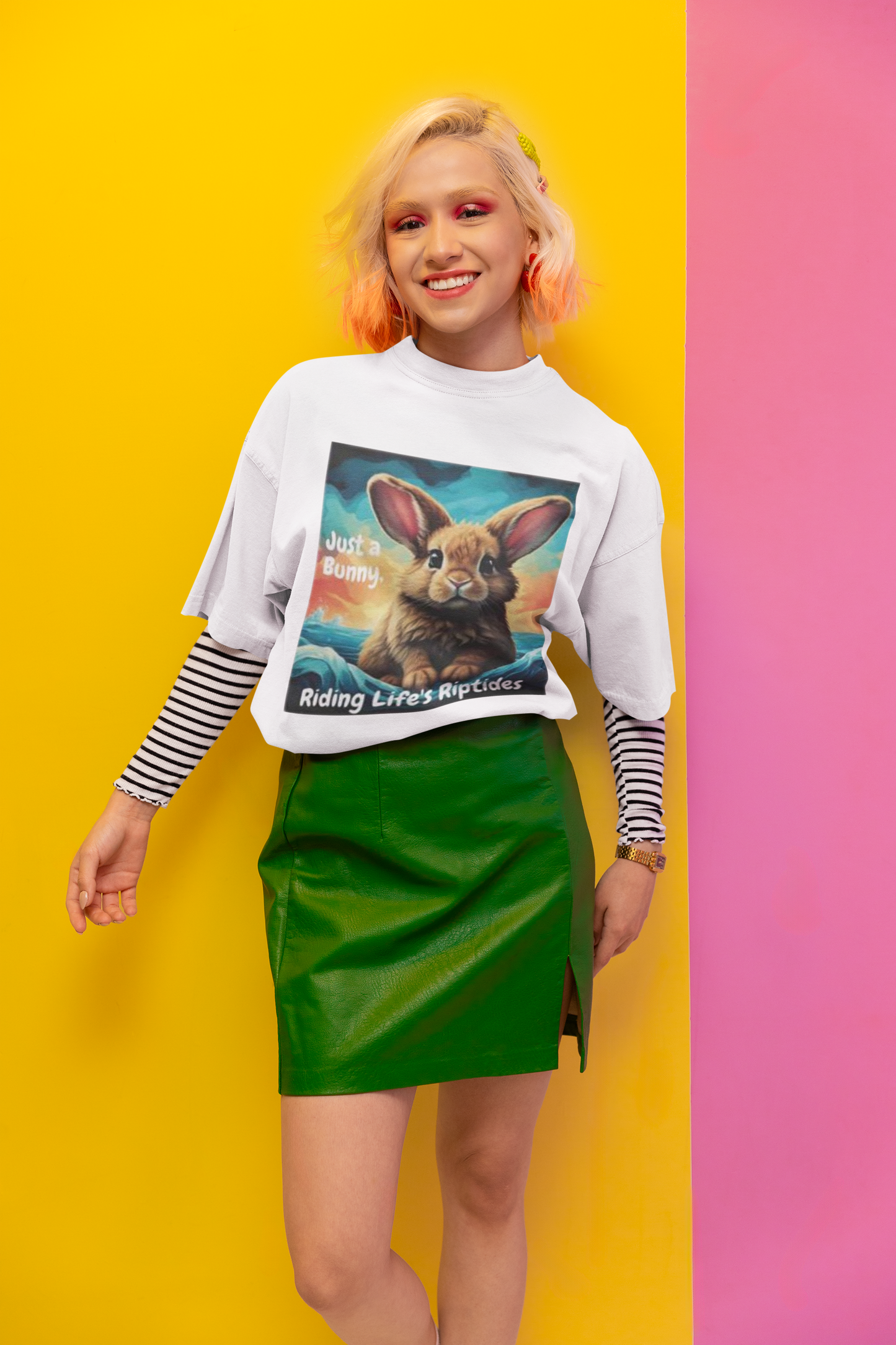 Just a bunny, riding life's riptides Unisex Crewneck T-shirt