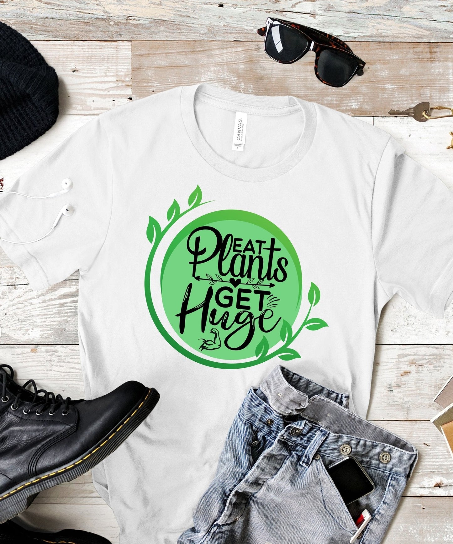 Radiate in 'Eat Plants, Get Huge' Classic Unisex Tee, Vegan Fashion Finds - Happiness A Click Away