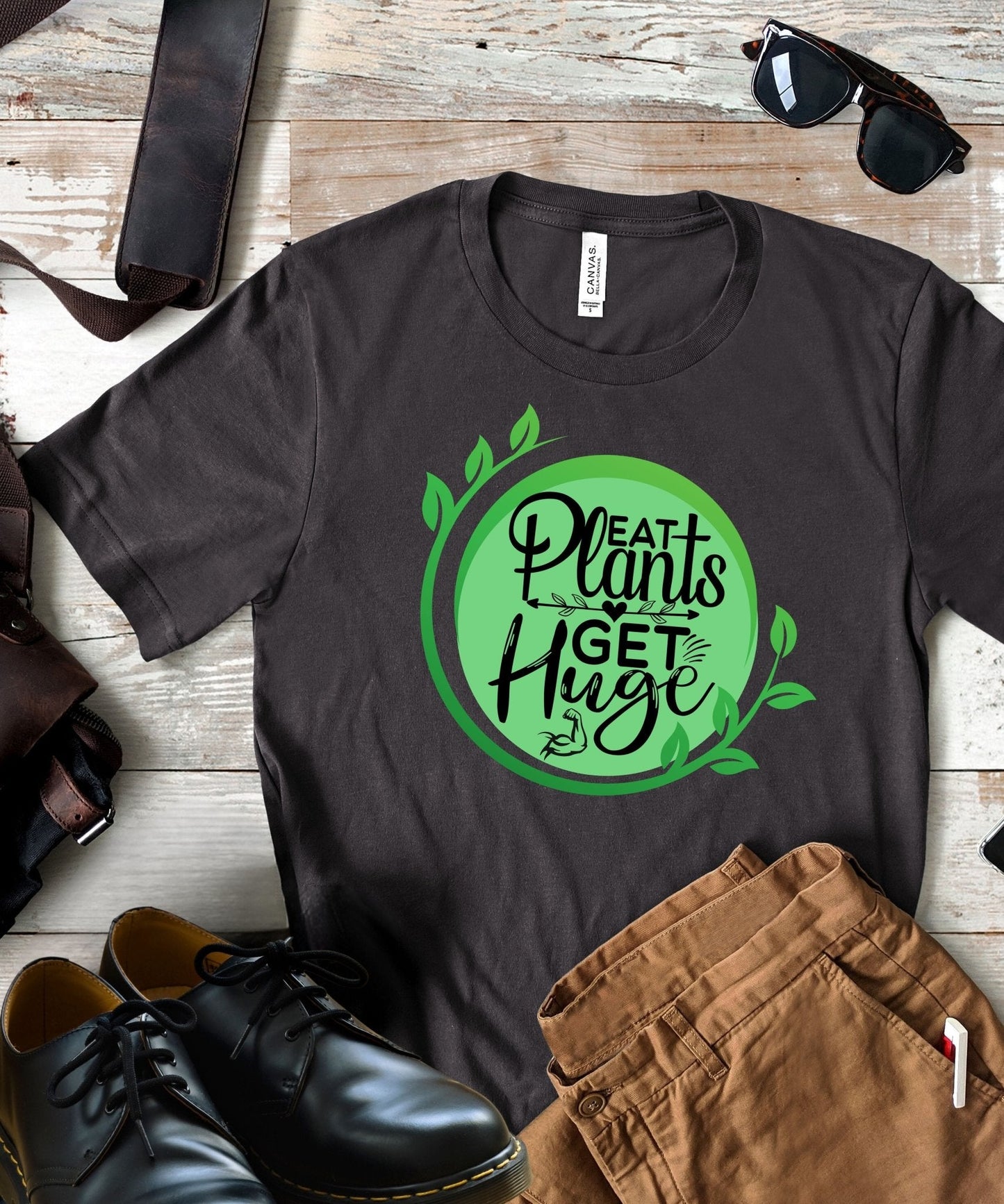 Radiate in 'Eat Plants, Get Huge' Classic Unisex Tee, Vegan Fashion Finds - Happiness A Click Away