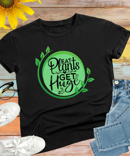 Radiate in 'Eat Plants, Get Huge' Classic Unisex Tee, Vegan Fashion Finds - Happiness A Click Away