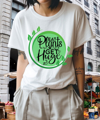 Radiate in 'Eat Plants, Get Huge' Classic Unisex Tee, Vegan Fashion Finds - Happiness A Click Away