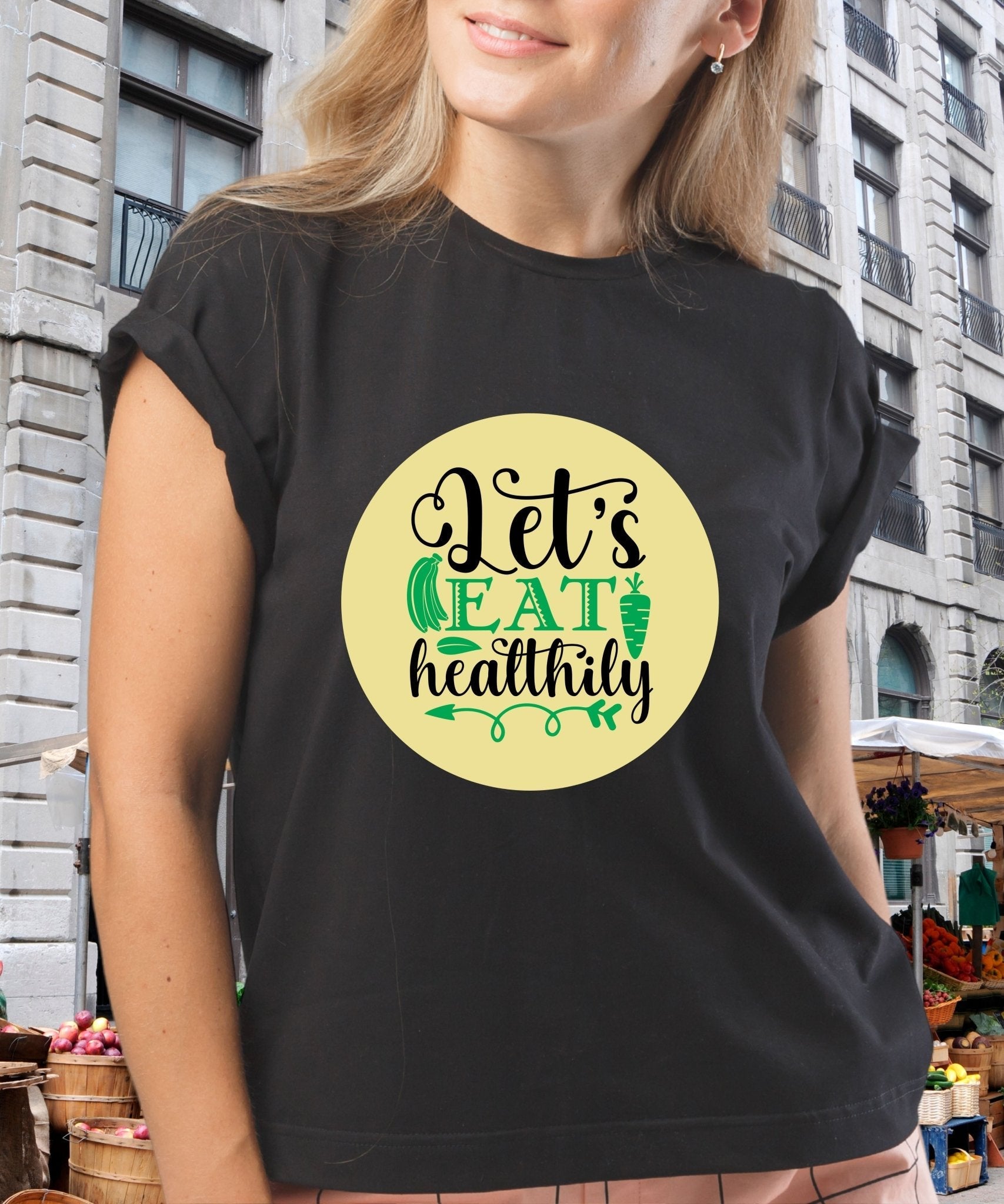 Radiate in 'Let's Eat Healthily' Classic Unisex Tee, Vegan Fashion Finds - Happiness A Click Away