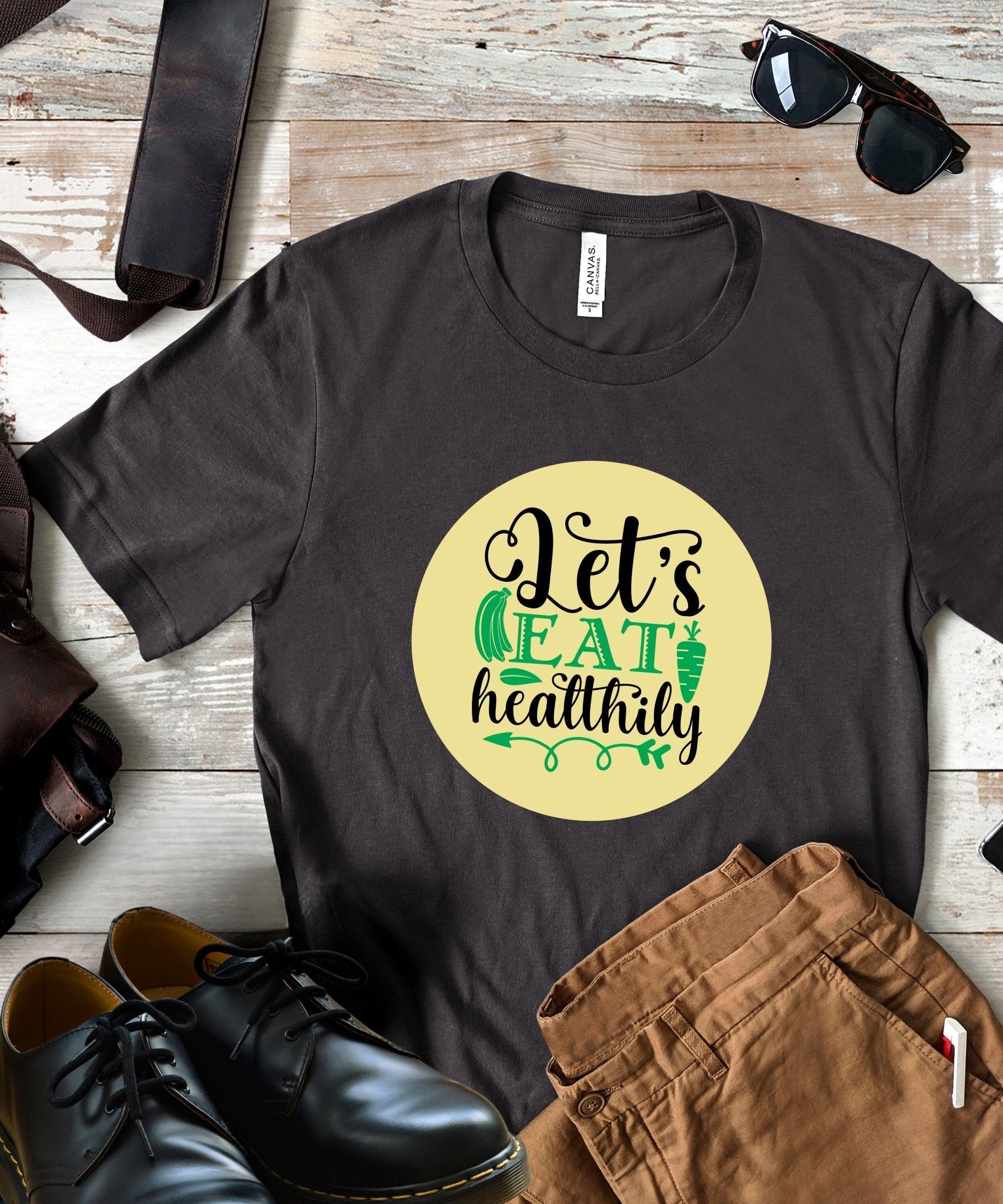 Radiate in 'Let's Eat Healthily' Classic Unisex Tee, Vegan Fashion Finds - Happiness A Click Away