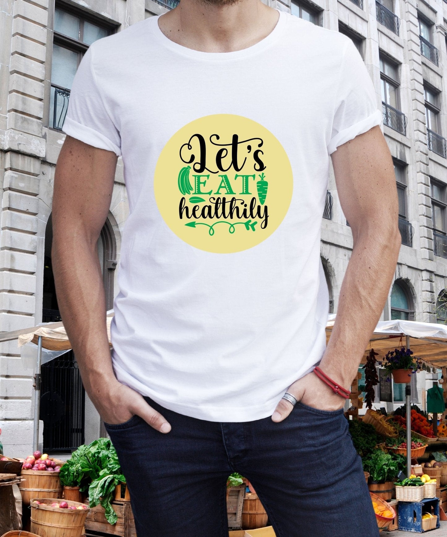 Radiate in 'Let's Eat Healthily' Classic Unisex Tee, Vegan Fashion Finds - Happiness A Click Away