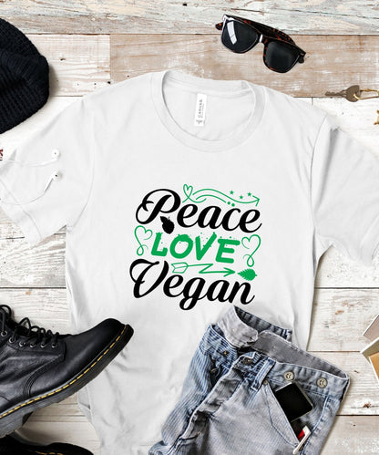 Radiate in 'Peace Love Vegan' Classic Unisex Tee, Vegan Fashion Finds - Happiness A Click Away