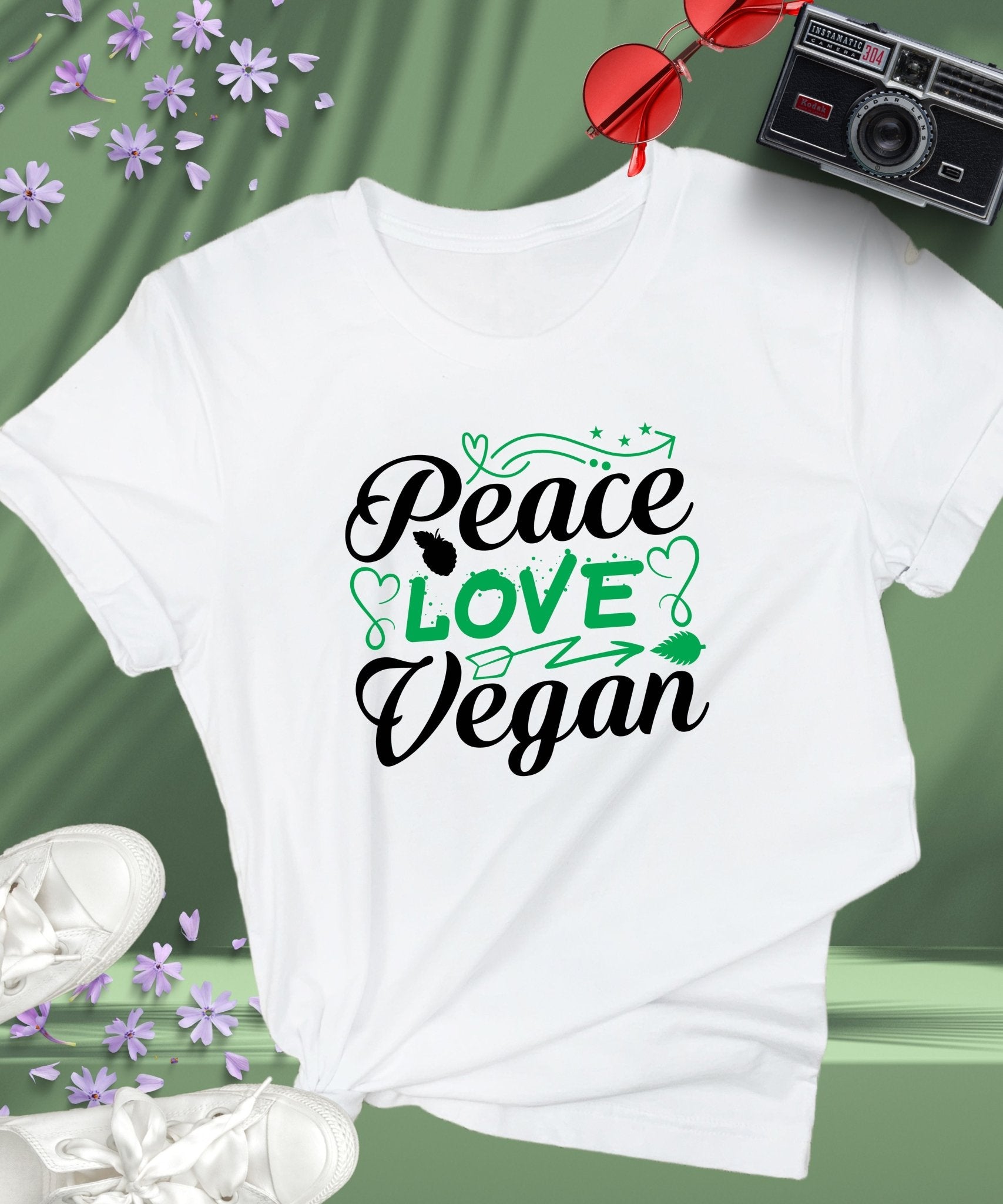 Radiate in 'Peace Love Vegan' Classic Unisex Tee, Vegan Fashion Finds - Happiness A Click Away