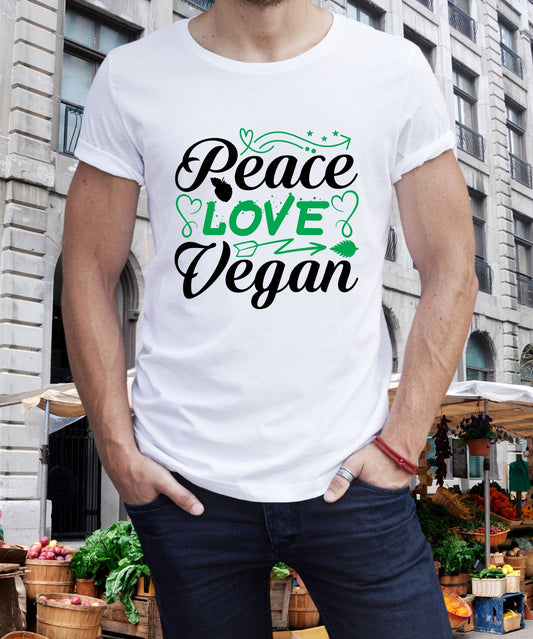 Radiate in 'Peace Love Vegan' Classic Unisex Tee, Vegan Fashion Finds - Happiness A Click Away