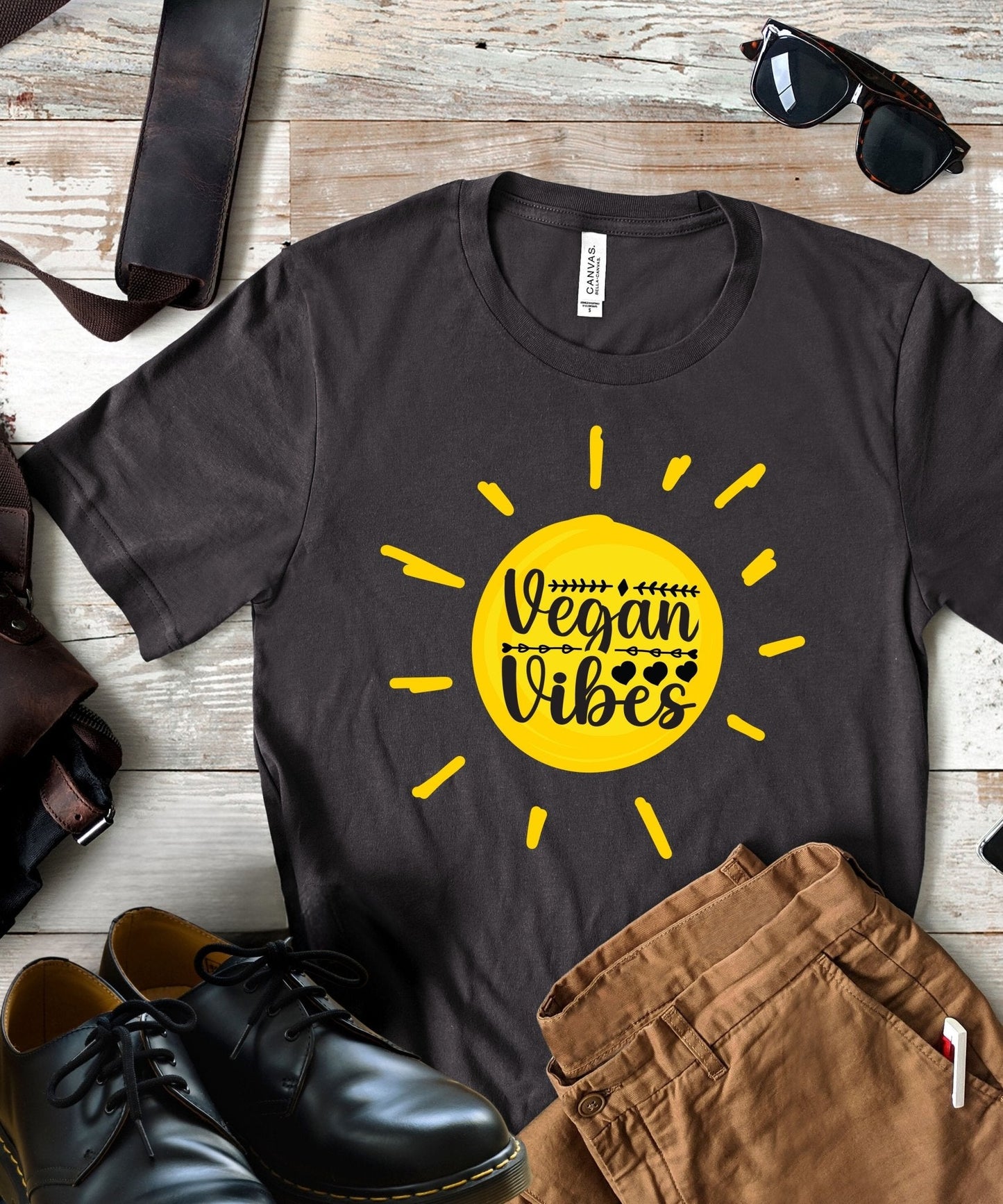 Radiate in 'Vegan Vibes in Sunshine' Classic Unisex Tee, Vegan Fashion Finds - Happiness A Click Away