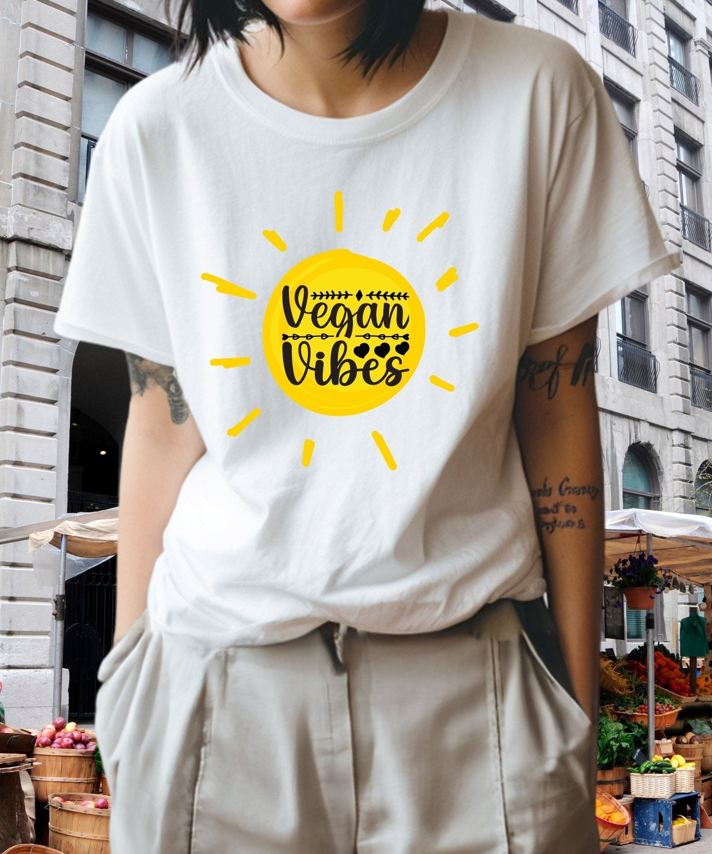 Radiate in 'Vegan Vibes in Sunshine' Classic Unisex Tee, Vegan Fashion Finds - Happiness A Click Away