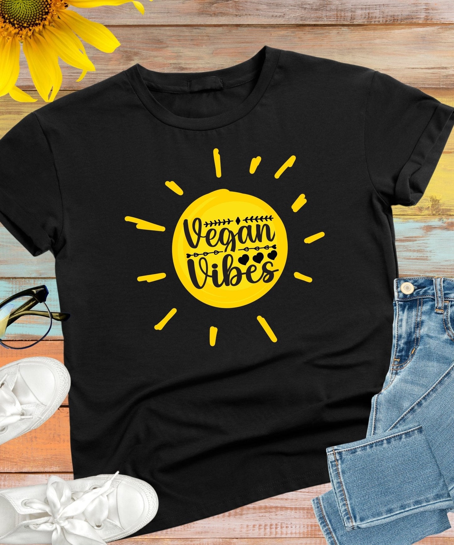 Radiate in 'Vegan Vibes in Sunshine' Classic Unisex Tee, Vegan Fashion Finds - Happiness A Click Away