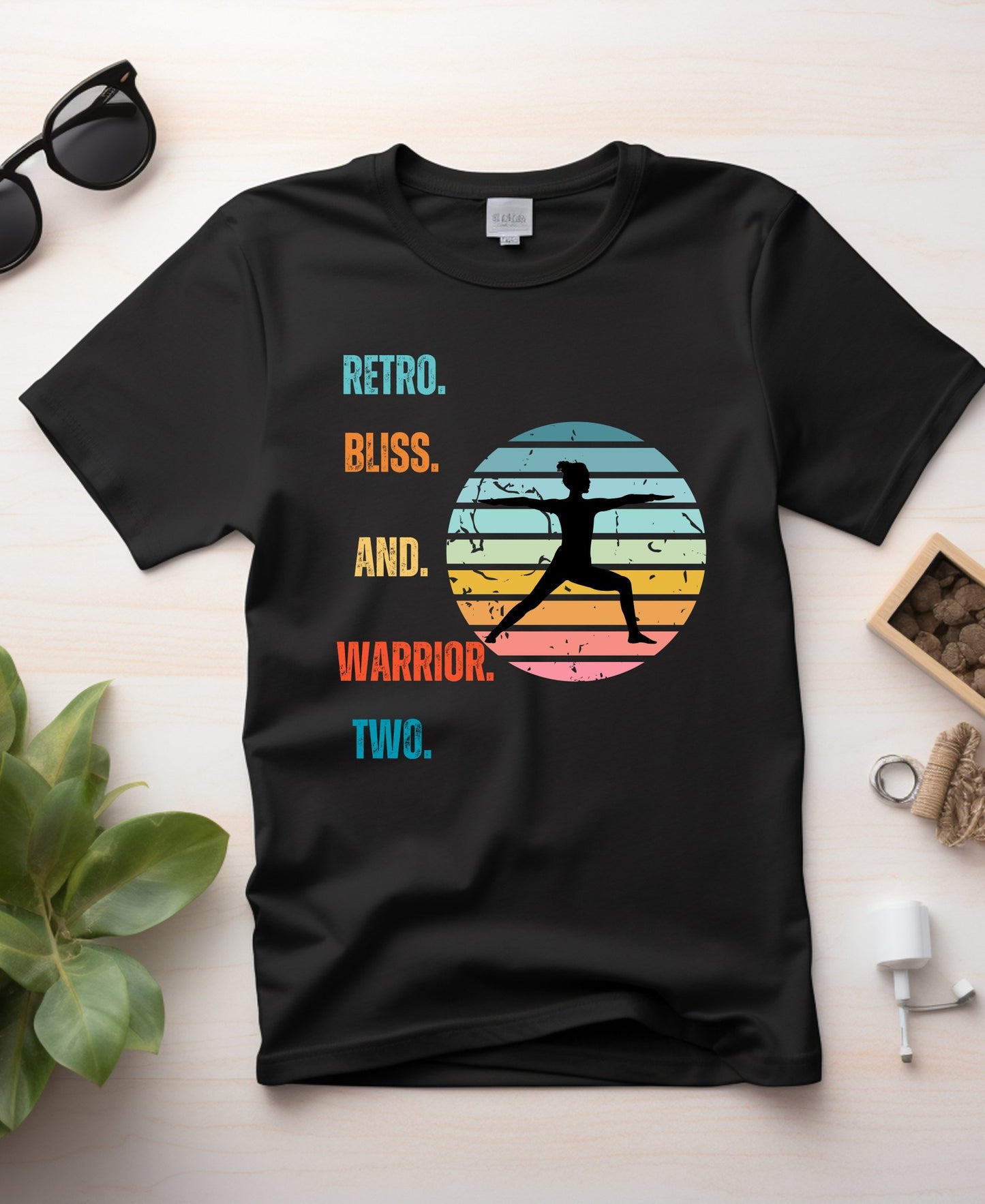 Retro Bliss & Warrior Two' Heavyweight Unisex Crewneck T-shirt - Happiness A Click Away