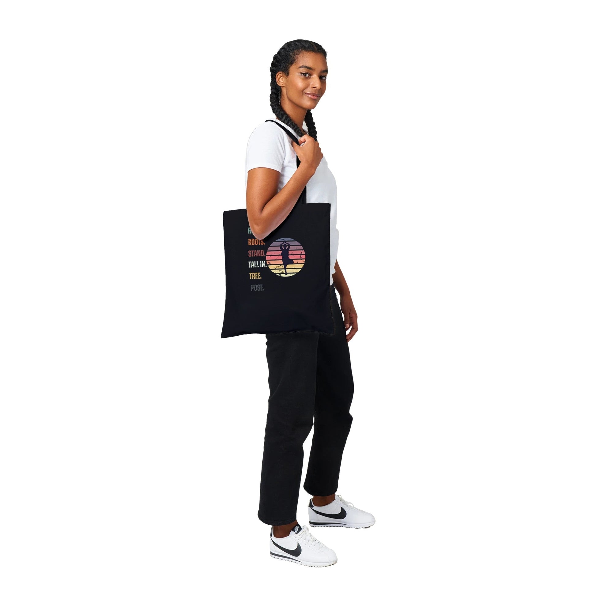 Retro Roots: Stand Tall in Tree Pose - Classic Tote Bag - Happiness A Click Away